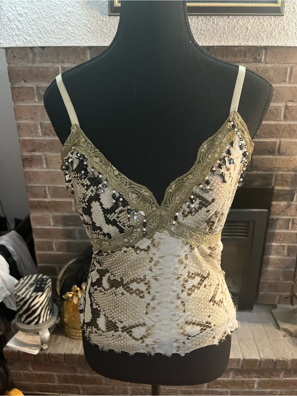 Rinascimento Snake-Print Cami in Cream & Brown